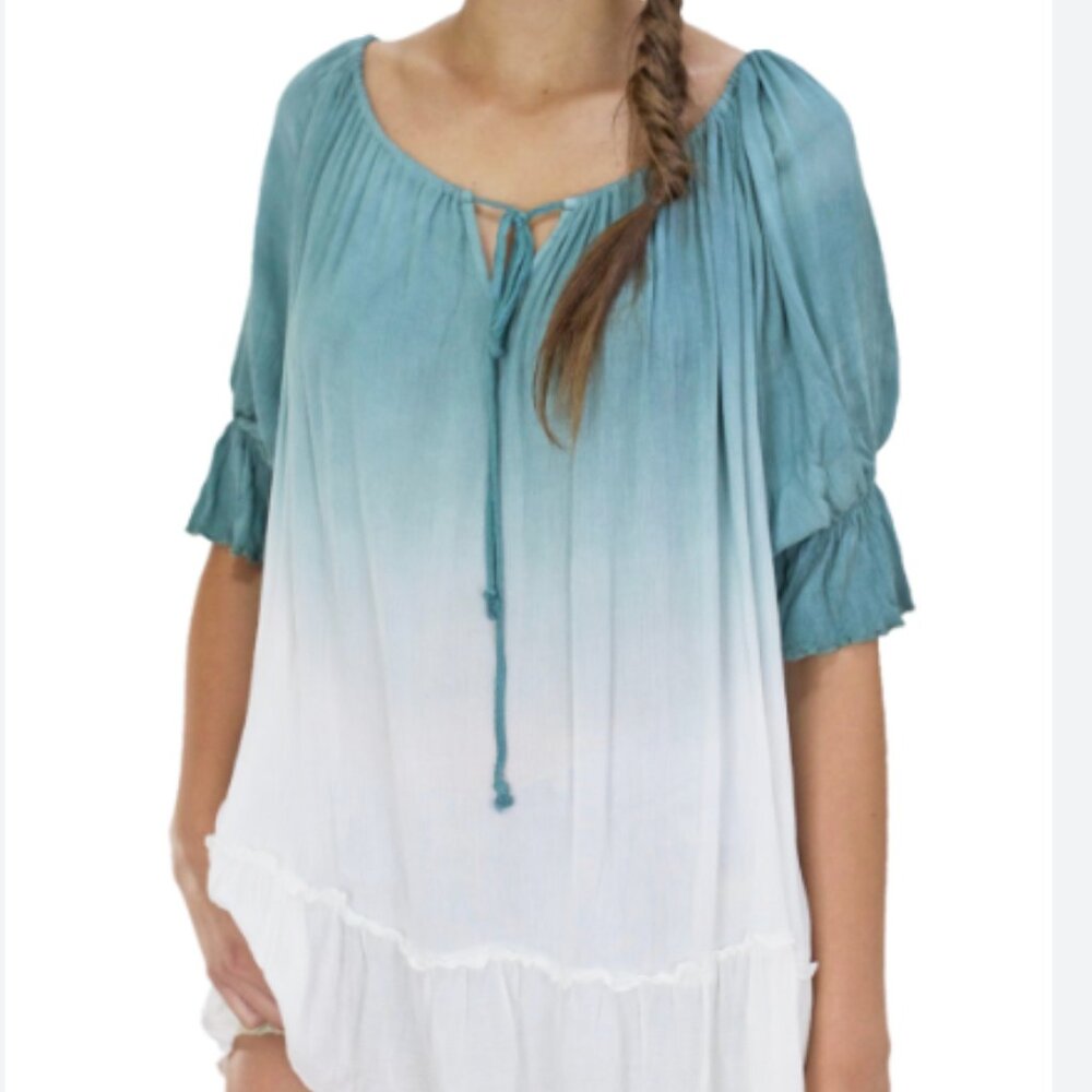 Easel Feminine Boho Rayon Gauze Ombre Green Tunic Large